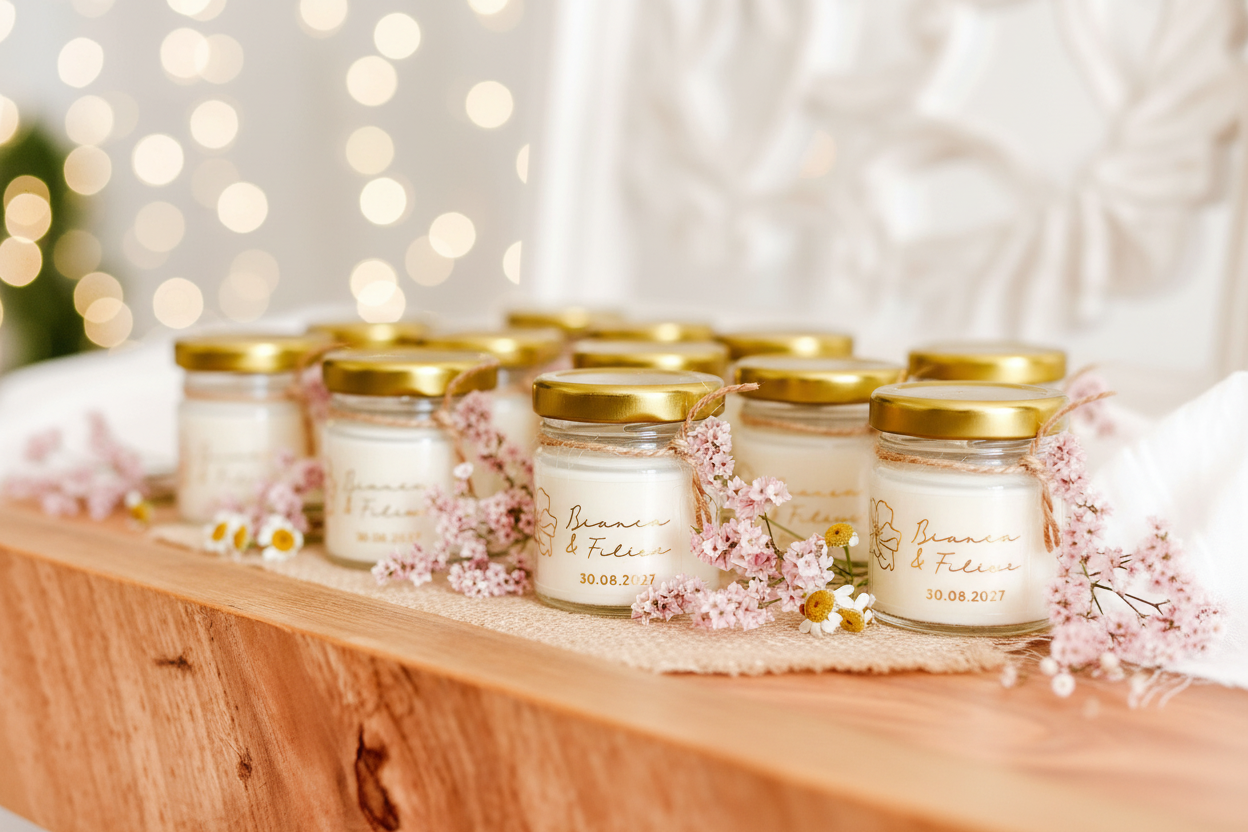 Mini Vela Lembrança Personalizada | Frasco de Vidro 30g | Casamentos, Batizados & Eventos