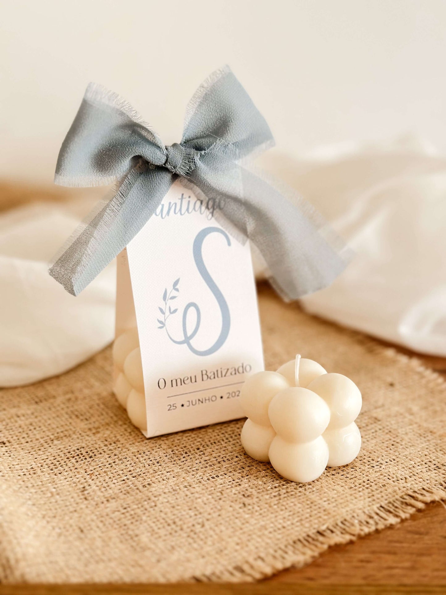 Mini Vela Bubble | Com Cartão Monograma | Batizados & Baby Shower