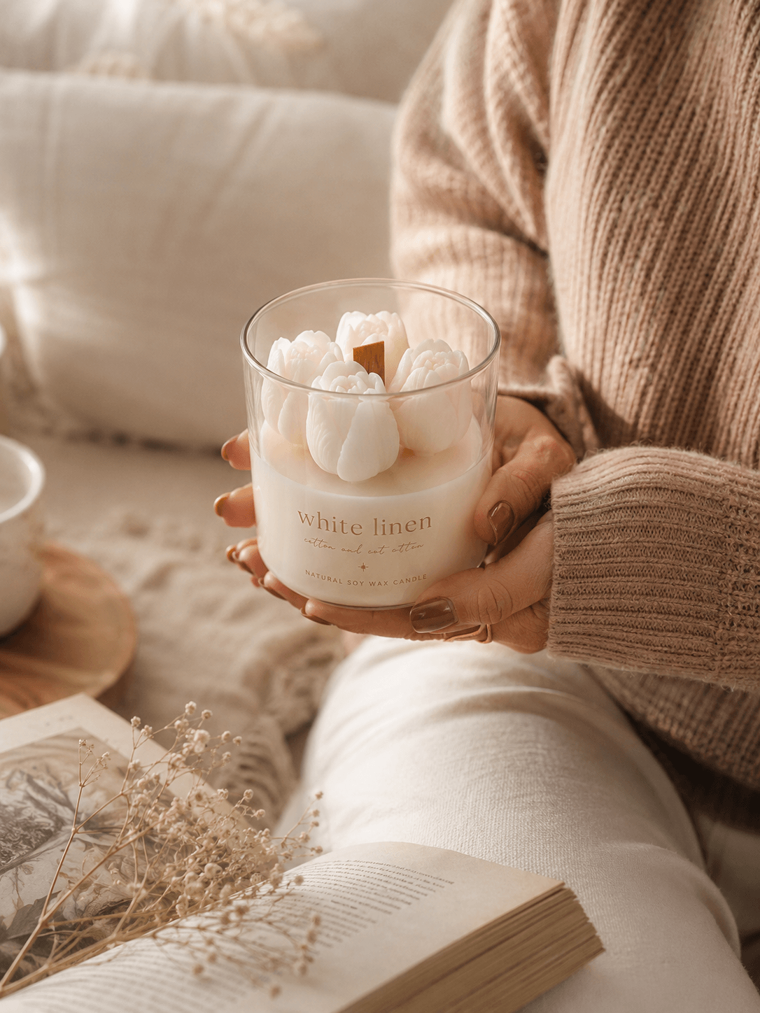 Vela Botánica | Tulipanes Blancos | White Linen 400g