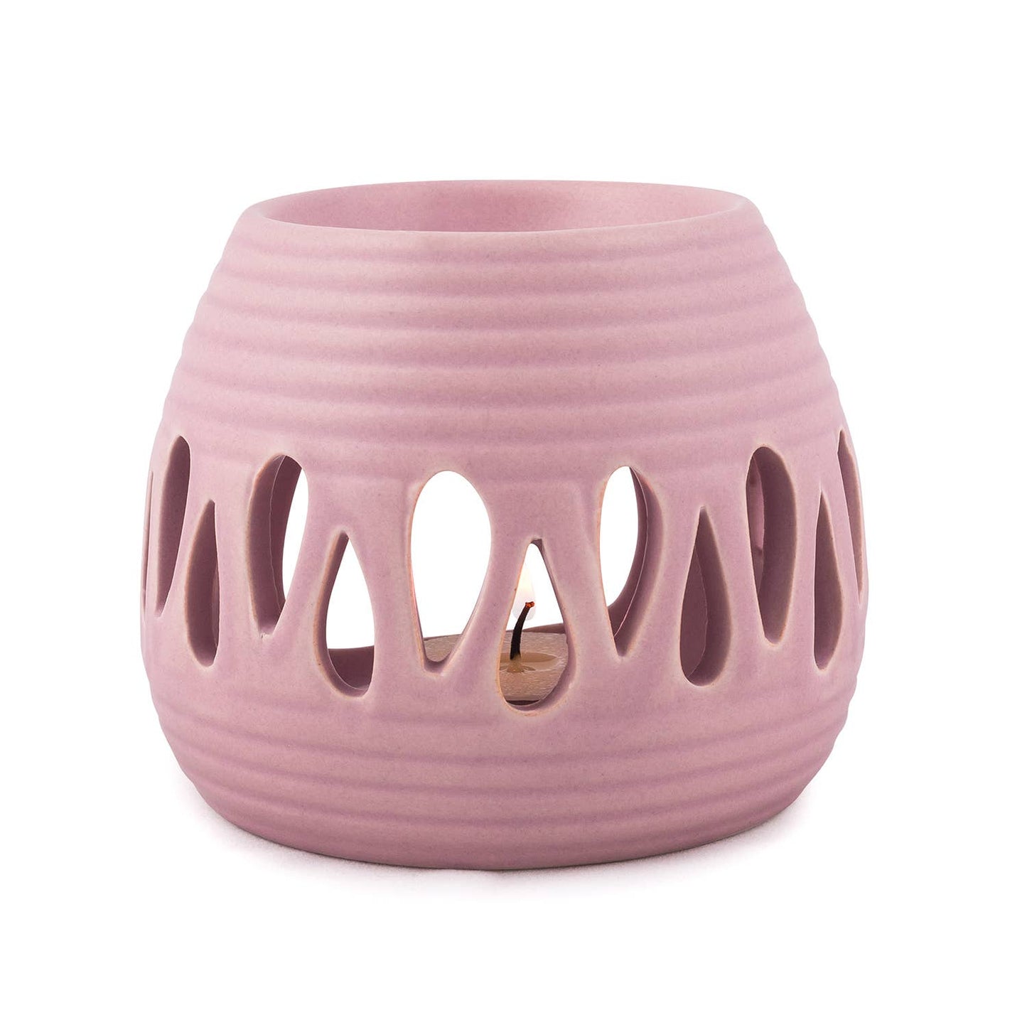 Queimador de cerâmica rosa com design minimalista para wax melts. Tsuki Studio.