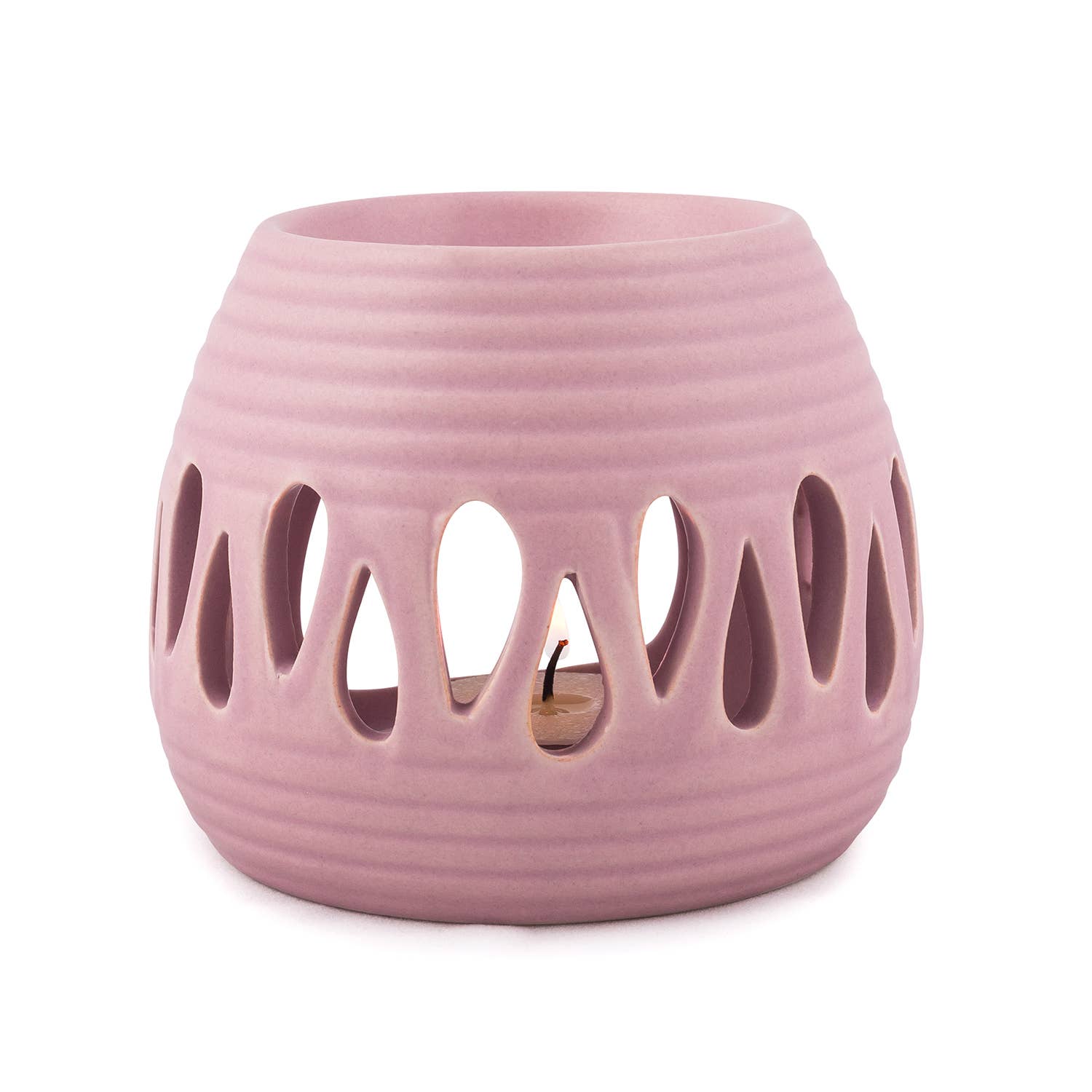 Queimador de cerâmica rosa com design minimalista para wax melts. Tsuki Studio.