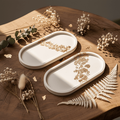 Decorative Oval Base for Candles | White & Gold