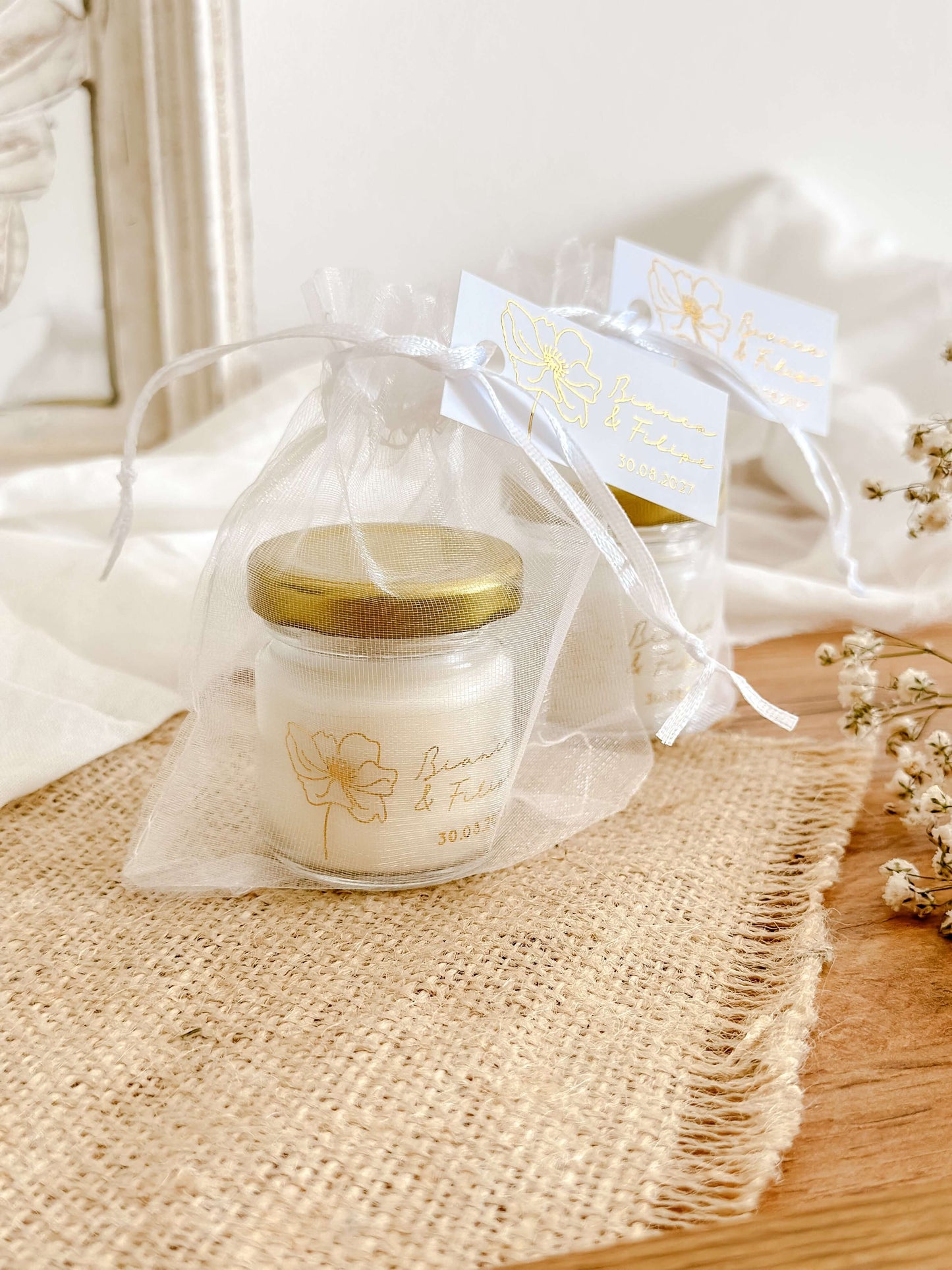 Mini Vela Lembrança Personalizada | Frasco de Vidro 30g | Casamentos, Batizados & Eventos