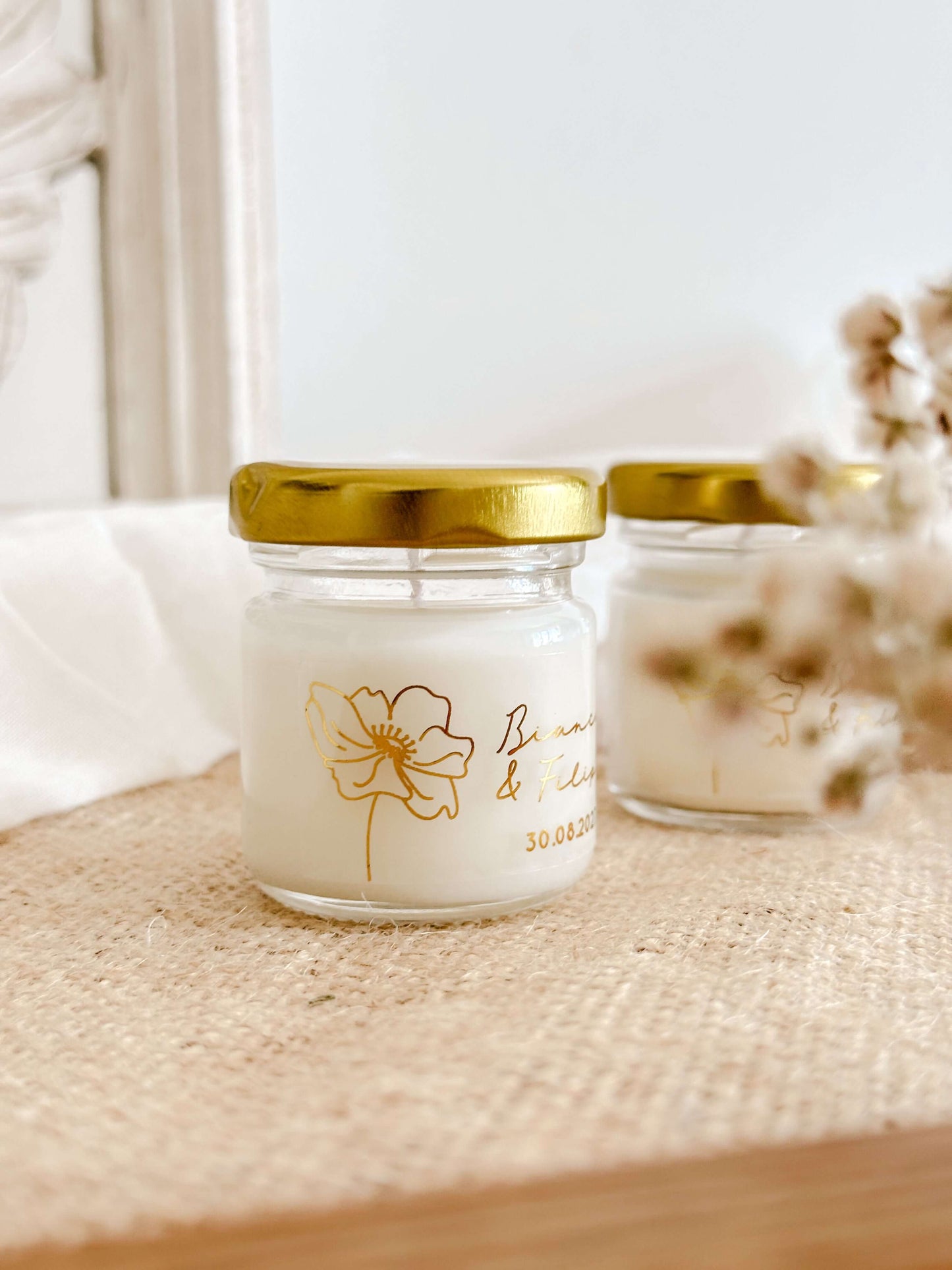 Mini Vela Lembrança Personalizada | Frasco de Vidro 30g | Casamentos, Batizados & Eventos