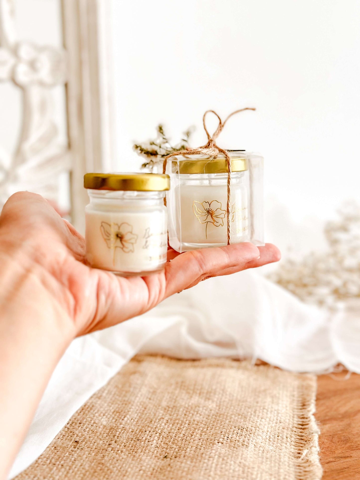 Mini Vela Lembrança Personalizada | Frasco de Vidro 30g | Casamentos, Batizados & Eventos