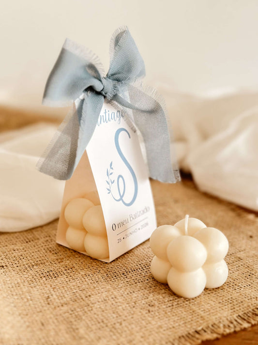Mini Bubble Candle | Monogram Card Packaging | Christening & Baby Shower Favour