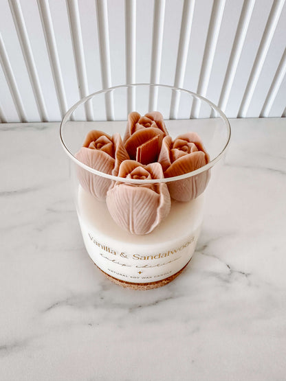 Botanical Candle | Beige Tulips | Vanilla & Sandalwood 400g