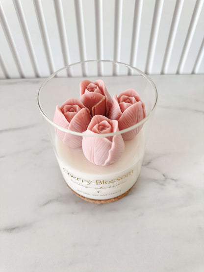 Vela Botánica | Tulipanes Rosa | Flor de Cerezo 400g