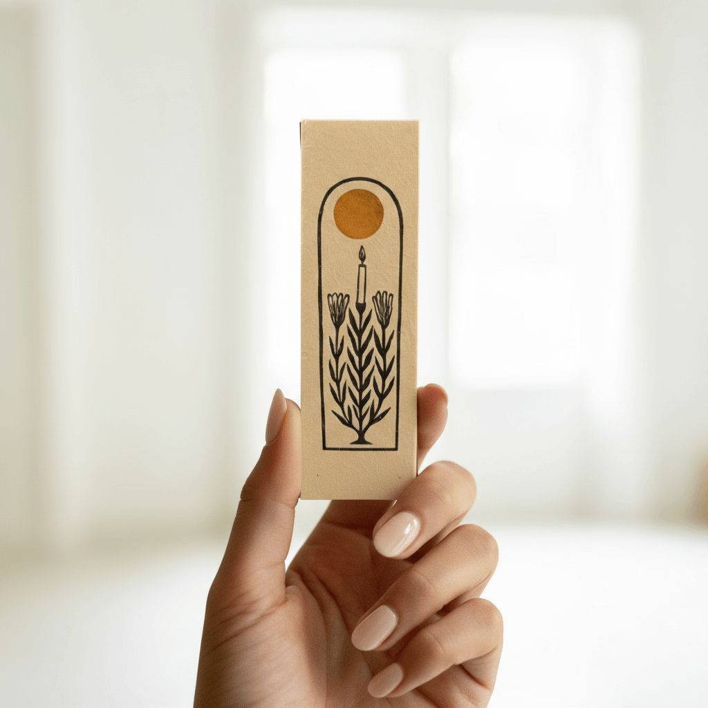 Fósforos compridos para velas em caixa preta. Acende rituais com segurança e elegância. Tsuki Studio.